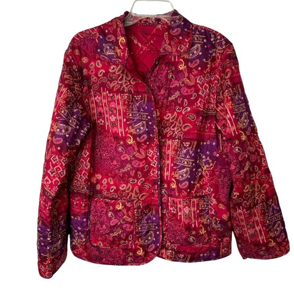 Reversible Quilted Jacket Red & Purple Paisley Print Womens Size M Country Boho - Picture 3 of 8